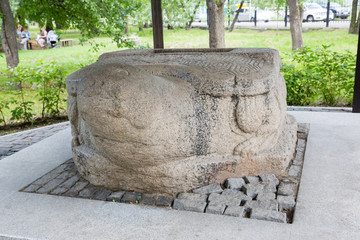 Sculpture stone turtle Jin Empire era, the 13th century. Ussuriysk, Primorsky Krai, Russia.