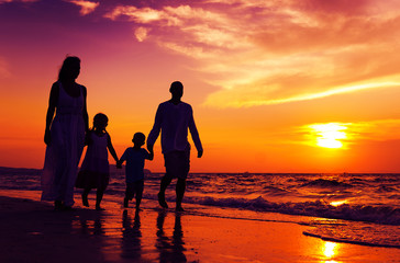 Family walking on the beach happiness Concept