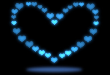 Abstract blue heart bokeh background