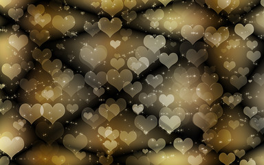 Abstract golden and black background with hearts