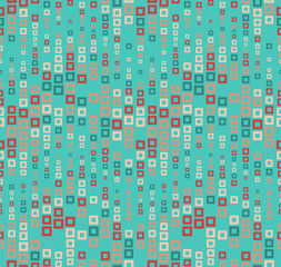 Seamless pattern on aquamarine background. Has the shape of a wave. Consists of through geometric elements. In color.