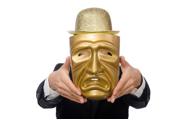 Fototapeta na wymiar Man with theater mask isolated on white