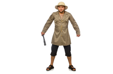 Man with knife isolated on white