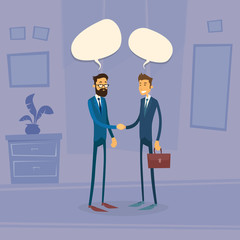 Two Businessman Hand Shake Talking Chat Box Bubble Communication