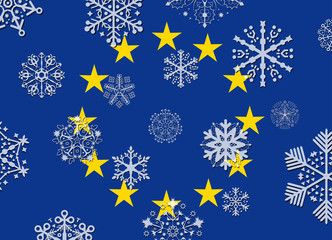 european union flag with snowflakes