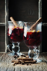 Traditional winter mulled wine and christmas ornament