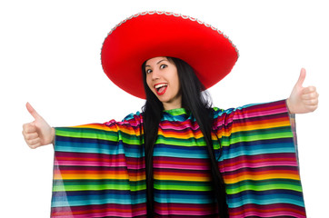 Mexican woman in funny concept on white