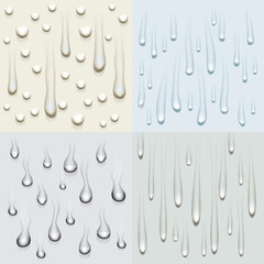 Set of four drip drop illustration backdrop elements with different types of drips.