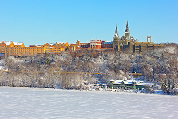 United States capital after a snow storm. Winter at Georgetown in Washington DC, USA.