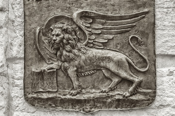 Winged lion sculpture, symbol of Venice, Italy