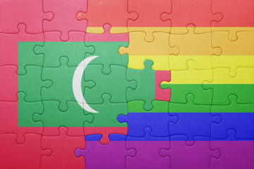 puzzle with the national flag of maldives and gay flag