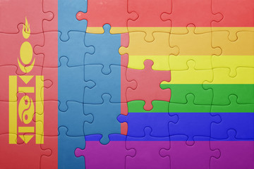 puzzle with the national flag of mongolia and gay flag