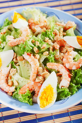 Mediterranean salad with shrimps and eggs