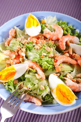 Mediterranean salad with shrimps and eggs