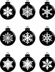 Set of silhouettes christmas decorations balls isolated on white background. Vector illustration