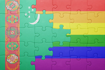 puzzle with the national flag of turkmenistan and gay flag