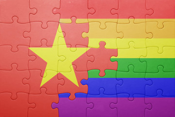 puzzle with the national flag of vietnam and gay flag