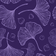 Ginkgo leaves vector seamless pattern