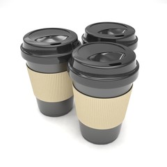 Three paper coffee cups