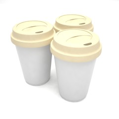 Three paper coffee cups