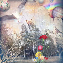 Fairytales forest with rainbow and colored flowers © Rosario Rizzo