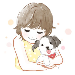 犬を抱く女の子