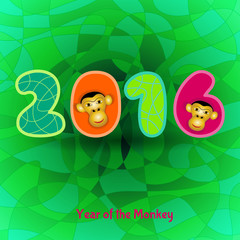 New Year card with Monkey for year 2016. Vector illustration.
