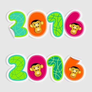2016 Year of the monkey.Two stickers.Vector illustration.