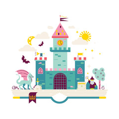 Fototapeta premium High detailed vector illustration of magic kingdom. 