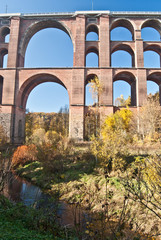 detail of Goltzschtalbrucke viaduct - wold largest brick bridge near Mylau city in Saxony