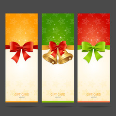 Present Xmas Card with Bow and Bell Set. Vector
