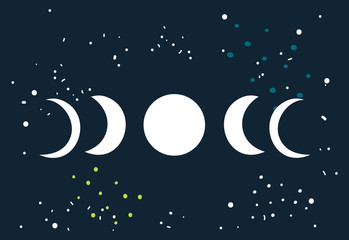 Lunar eclipse Moon phases circle with stars space background