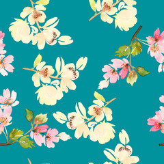 Seamless pattern with flowers watercolor. Gentle colors.