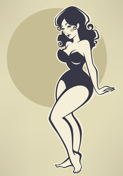 plus size pin up girl on beige background