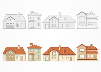 Set of suburban homes. Vector illustration.