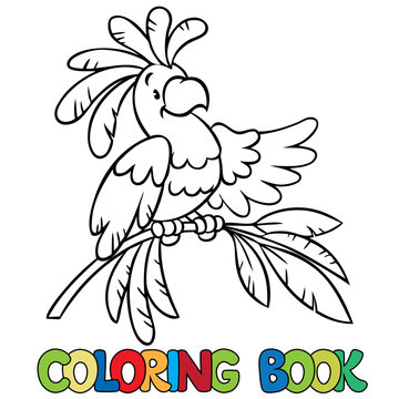 Coloring book or coloring picture of funny parrot