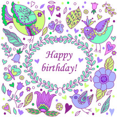 Happy birthday floral frame