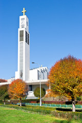 Obraz premium St. Wenceslas church (1928, functionalism, J. Gocar), Vrsovice district, Prague, Czech republic