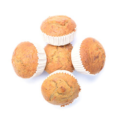 Banana muffin cake, isolated on white background