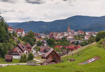  Beautiful panoramic view of the mountain village Bermersbach..Germany.Schwarzwald.