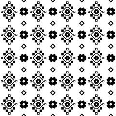 Seamless black and white vector background with decorative flowers