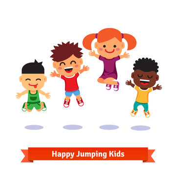 Happy and excited jumping kids