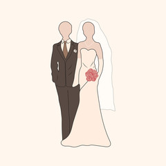Vector bride and groom pastel silhouettes