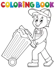 Crédence de cuisine en verre imprimé Pour enfants Coloring book garbage collector theme 1