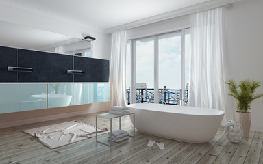 Modern spacious white bathroom interior