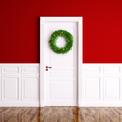 Christmas wreath on the white door 3d rendering © Vadim Andrushchenko