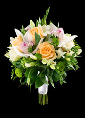 Wedding bridal bouquet. Orchids, roses. isolated.