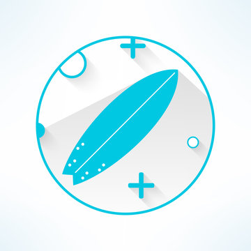 Vector surfboard icon in modern flat design with geometrical ornament. Surfing board with long shadow
