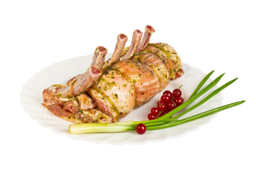 semi-finished products made of wild boar meat on the plate - Loaf, isolated