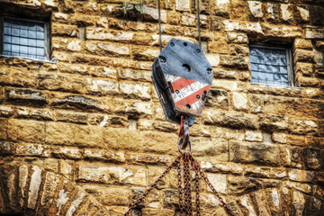 close up of a crane hook